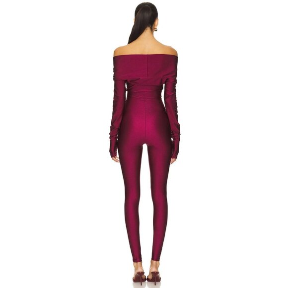 Elegant Burgundy Off-Shoulder Jumpsuit - Picture 2 of 10
